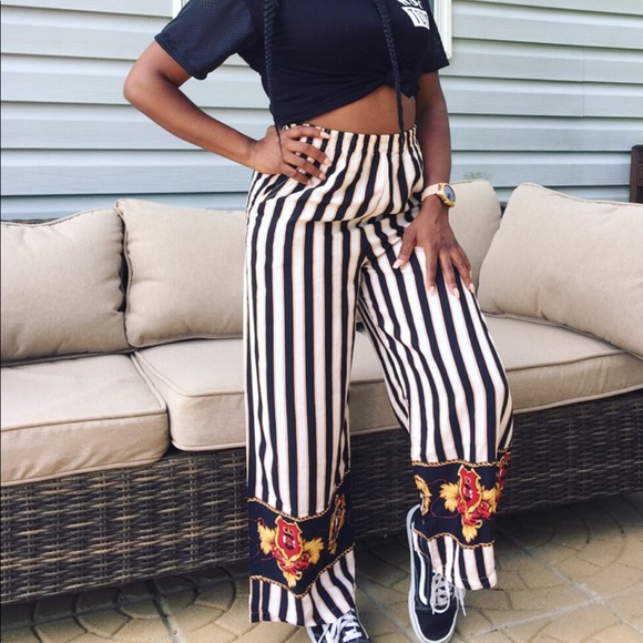 Rare Vintage 1980s HighWaist Striped Palazzo Pants - Picture 5 of 6